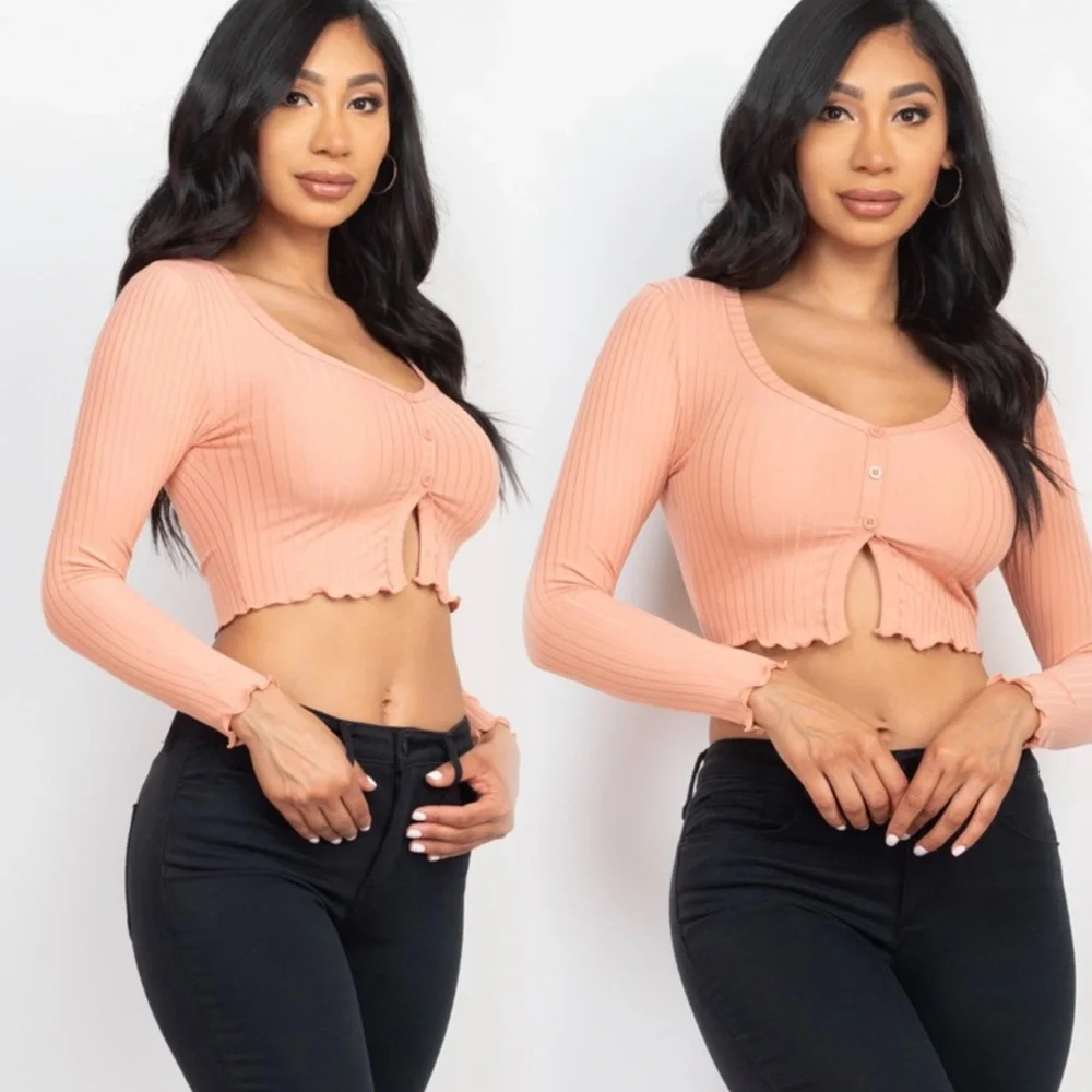Crop top long sleeve front spilt open front